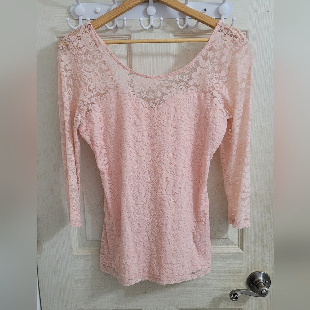 Guess Blush Floral Lace Blouse